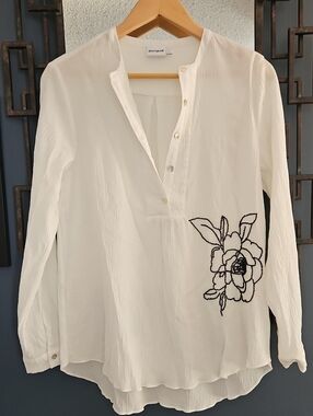 Desigual Size L White Blouse Beaded Flower Tunic Summer